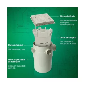 Caixa de Gordura Pvc com Tampa, Porta Tampa e Cesto Amanco - Imagem 4