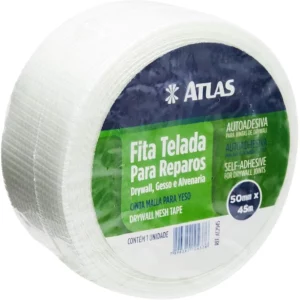 Pincéis Atlas At2945 Fita Telada Reparos para Juntas em Paredes de Geso, 50mm X 45m, 1 Unidade, Transparente - Imagem 3