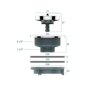 Valvula P/escoamento Pia Americana 4.1/2" X 1.1/2" Pp Inox 110mm - Imagem 3