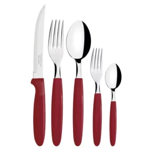 Faqueiro Ipanema com Lâminas em Aço Inox Cabo Vermelho com Pote Plástico 30 Peças - Imagem 3