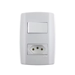 Conjunto Interruptor Simples + Tomada 10a - Linha Slim - Ilumi