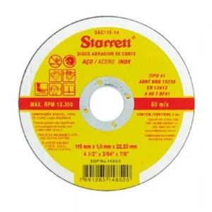 Disco de Corte Aço/inox 4,5 X 1,0mm - Starrett