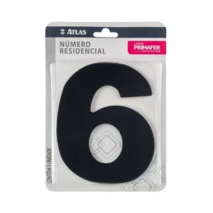 Número Residencial com Adesivo Preto 6 - Atlas