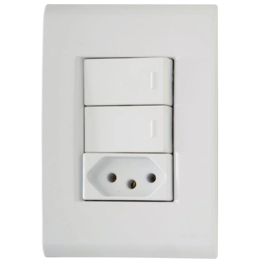 Conjunto 4" X 2" de 2 Interruptores Simples + 1 Tomada 2p+t 10a 250v - Tramontina