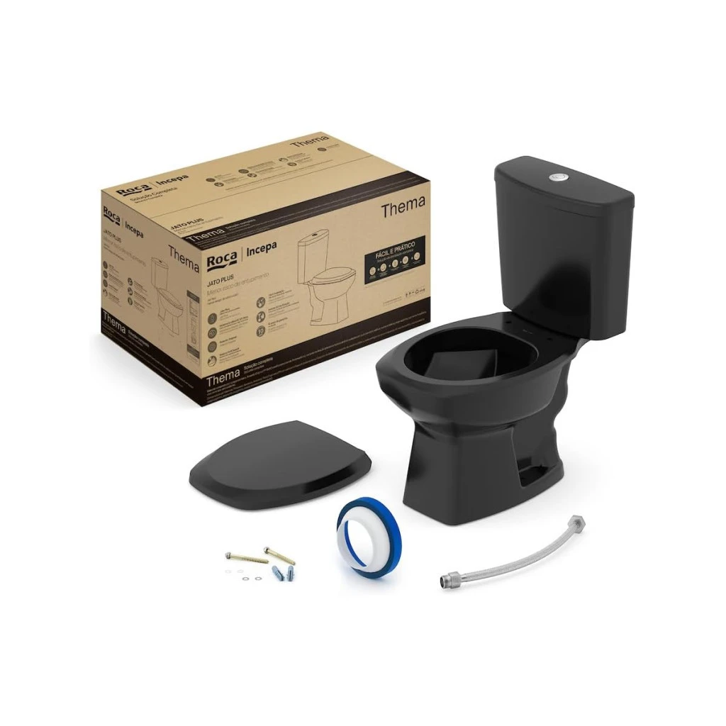 Kit de Bacia com Caixa Assento Pp com Queda Amortecida e Complementos de Instalação Thema