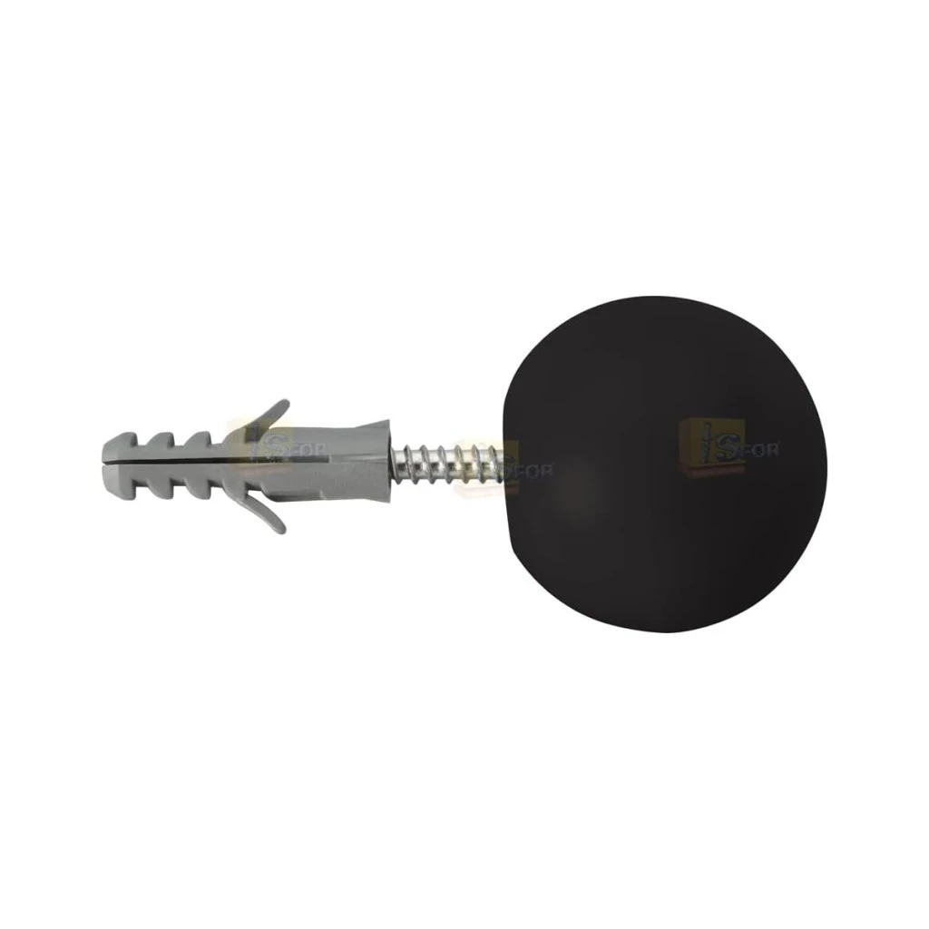 Sforplast Sfor | Protetor de Porta Preto | 1 Peça | Conjunto Completo com Bucha e Parafuso | Proteção Entre a Maçaneta e a Parede Amortecedor de Impacto e Limitador de Curso