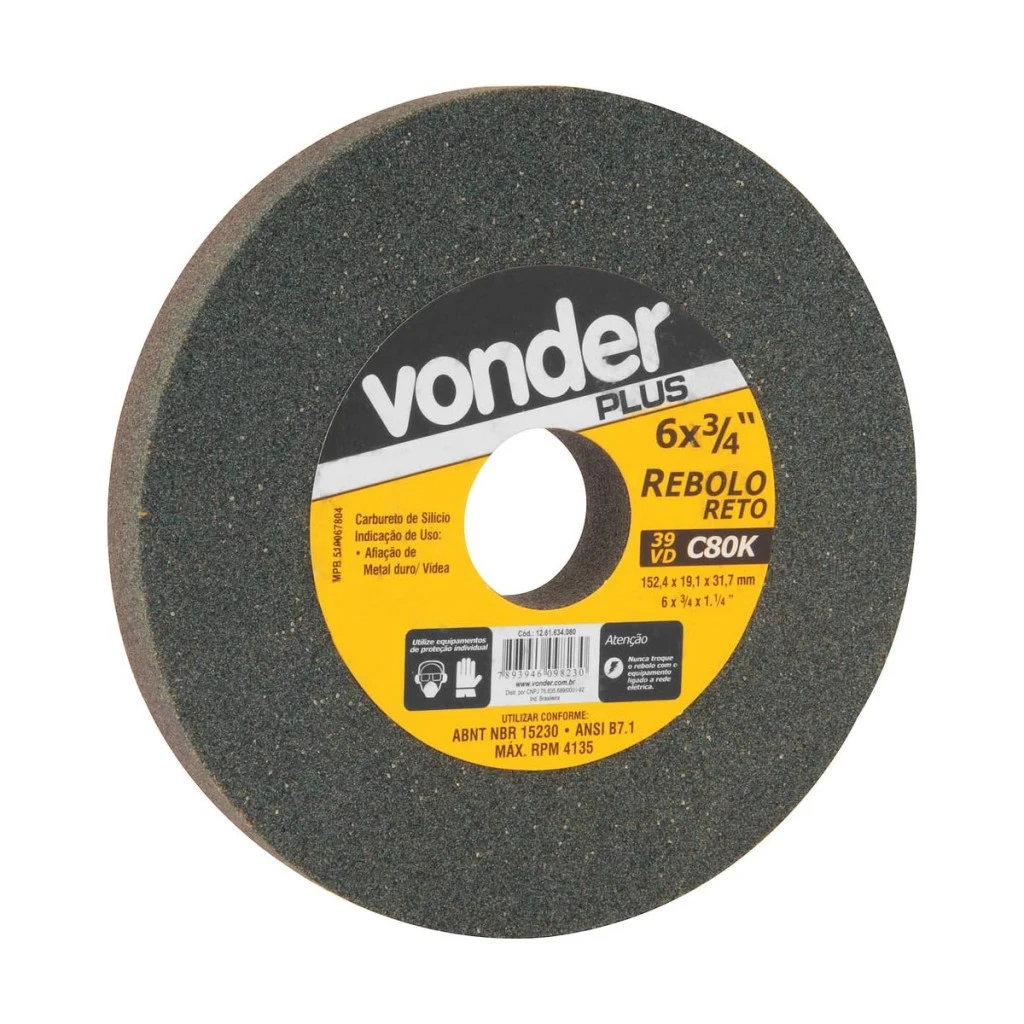 Vonder Plus, Rebolo Reto 6" X 3/4" 39 Cvd Grão 80