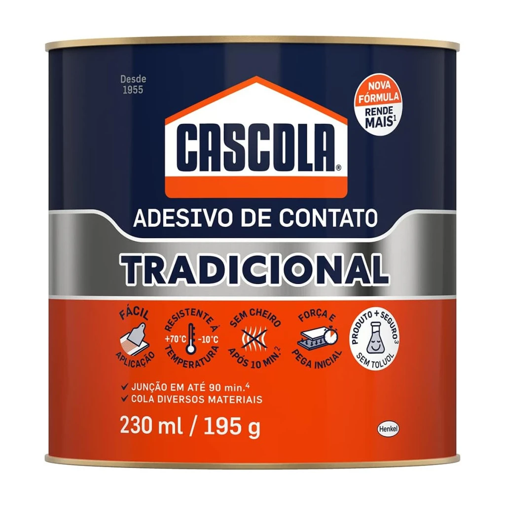 Cascola Tradicional Sem Toluol, Cola Permanente Multiuso, 1x195g