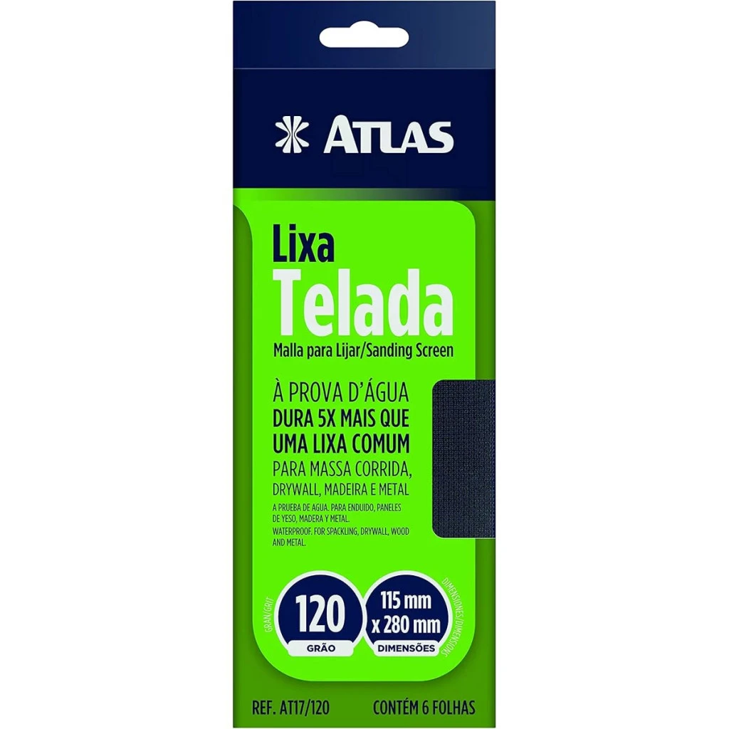 Folha Abrasiva Telada, Granulação 120, Cor Preta, Atlas.