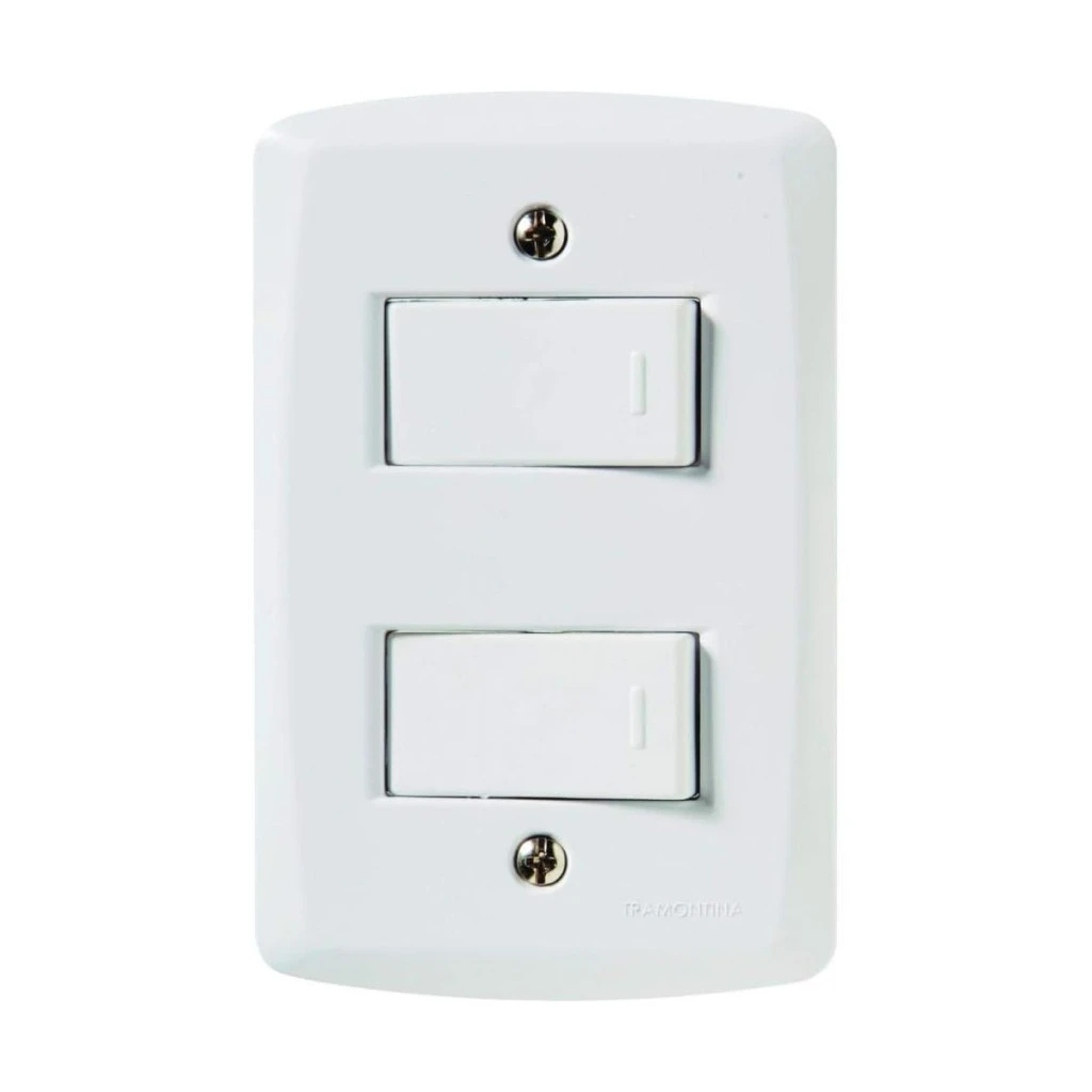 Interruptor Tramontina Branco 2 Teclas Simples 2x4 C/ Placa