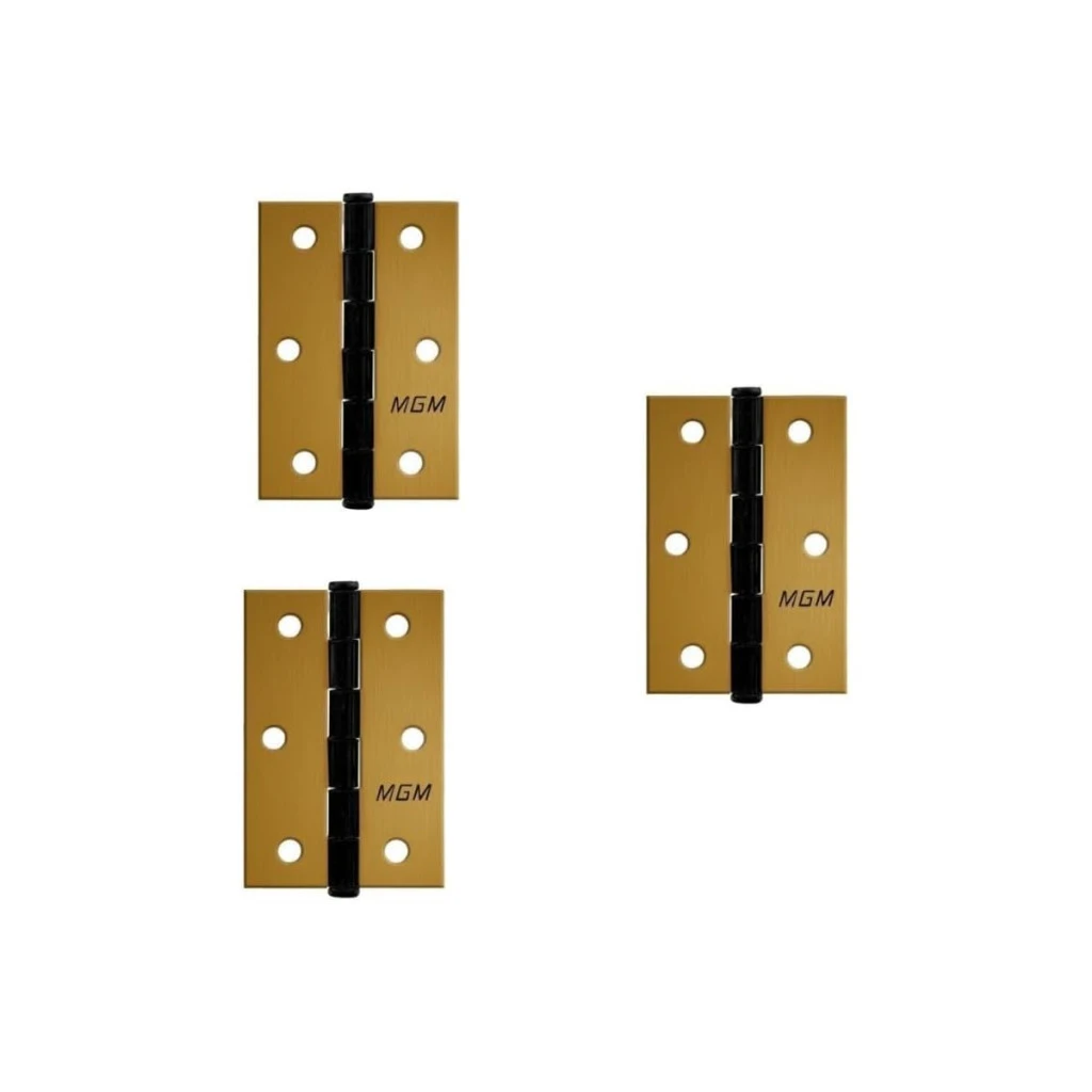 Dobradiça Mgm 3 Unidades 3x2,5 Polegadas com Parafusos Bronze Latonado
