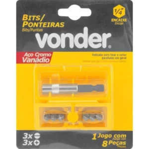 Adaptador com Bits/ponteiras Sextavadas 1/4" 8 Peças - Vonder