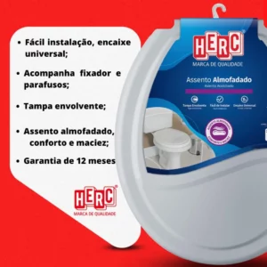 Tampa de Vaso/assento Sanitário Cinza Escuro Almofadado 2387 Herc - Imagem 8