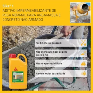 Sika- Aditivo Impermeabilizante - Sika 1 Amarelo - Argamassa e Concreto Não Armado - Uso Fácil - 3,6l - Imagem 3