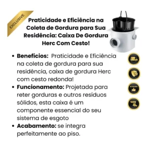 Caixa de Gordura Herc com Cesto 250 X 250 X 75mm 2305 Redonda - Imagem 5