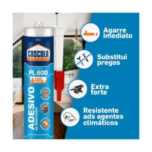 Monta & Fixa Pl 600 Exterior Cascola, Adesivo de Montagem Aderência Pesada, Cola de Madeira Multifuncional, Cola Permanente Versatilidade, 1x375g - Imagem 5