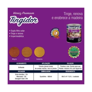 Verniz Tingidor Brilhante Imbuia 900ml Montana - Imagem 3
