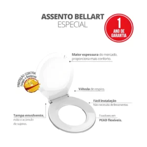 Assento Sanitário Banheiro Bellart Especial Branco Dimensão 436 X 363 X 44 Mm Durín - Imagem 3