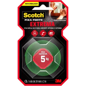 Scotch, 3m, Fixa Forte, Fita Dupla Face, Fixação Extrema, 24mm X 2m