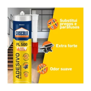 Cola Cascola Monta & Fixa Pl 500 Interior, Adesivo de Montagem Extraforte, Cola para Madeira, Mdf, Compensado, Concreto, Entre Outros Materiais, Cola com Agarre Imediato, Cartucho com 360g - Imagem 5