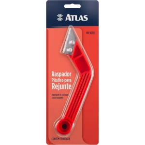 Raspador Plástico para Rejunte, Lâmina de Metal, Cor Vermelho, Atlas.