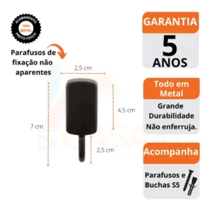Cabide Gancho Ita Preto Fosco - Imagem 5
