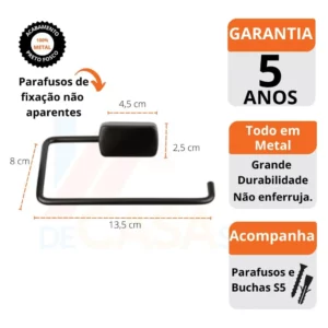 Porta Papel Papeleira Ita Preto Fosco Jackwal - Imagem 5