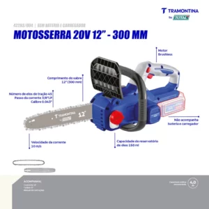Motosserra 12" (30 Cm) 20v Brushless Tramontina By Total - Sem Bateria e Carregador - Imagem 3