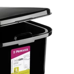 Lixeira Plástica Retangular com Pedal 6l Preto - Primafer - Imagem 3