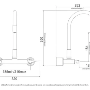 Misturador para Cozinha de Parede Flex Preto 1258 B27 - Imagem 3