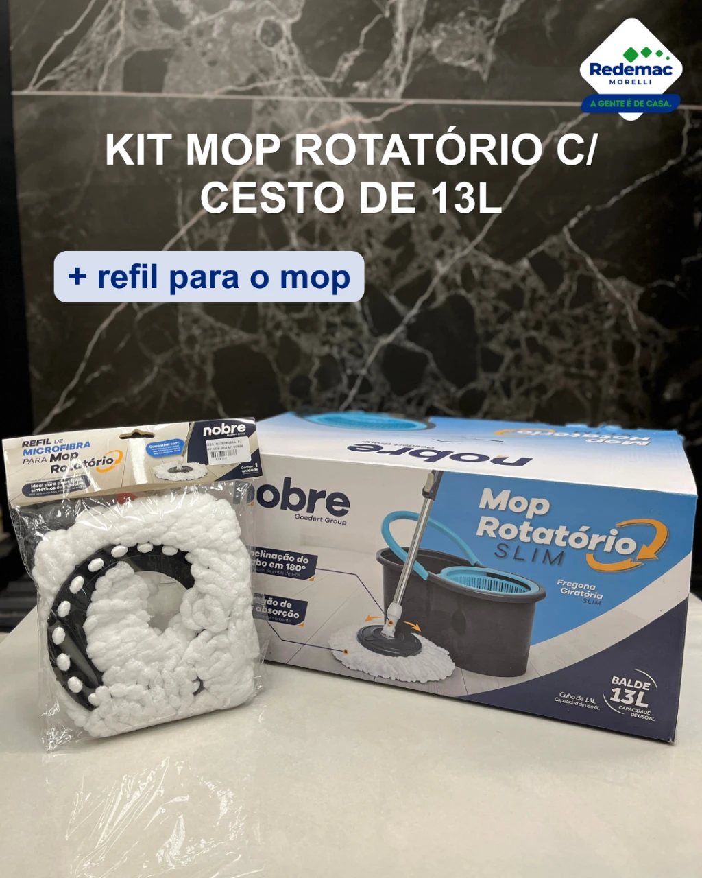 Kit Mop Rotatorio Slim + Refil Microfibra