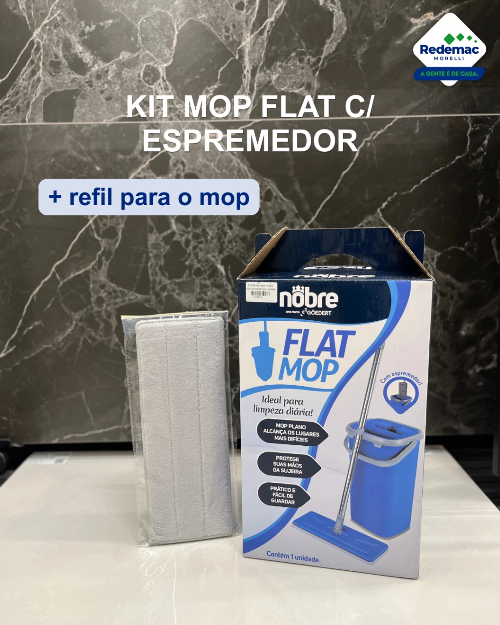 Kit Esfregao Mop Flat com Espremedor + Refil Mop Flat
