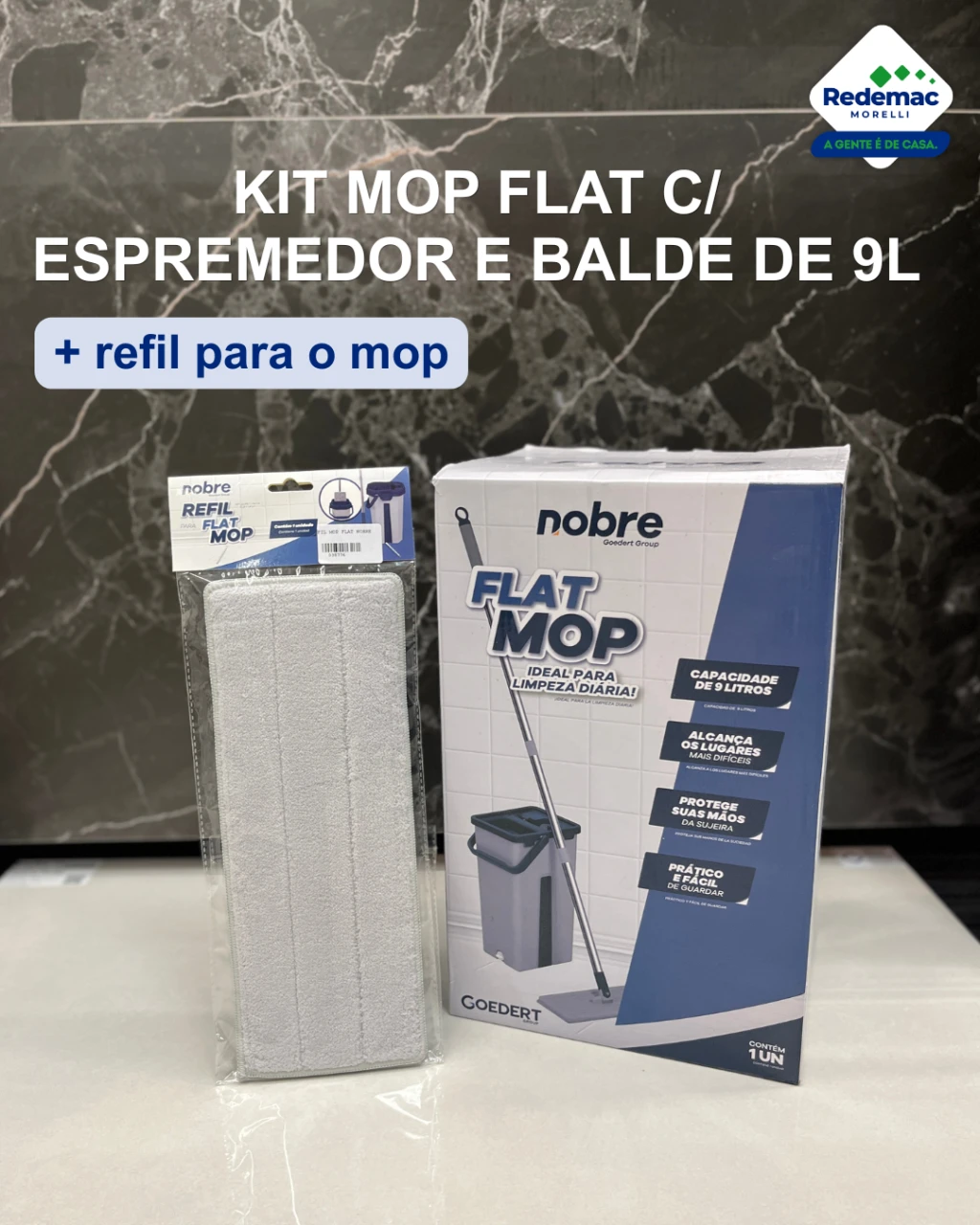 Kit Esfregao Mop Flat + Refil Mop Flat Nobre