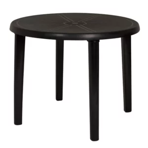 Mesa Plástica Redonda Desmontável Preta Mor