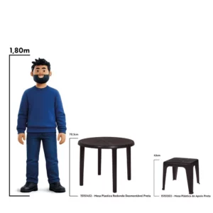 Mesa Plástica Redonda Desmontável Preta Mor - Imagem 6