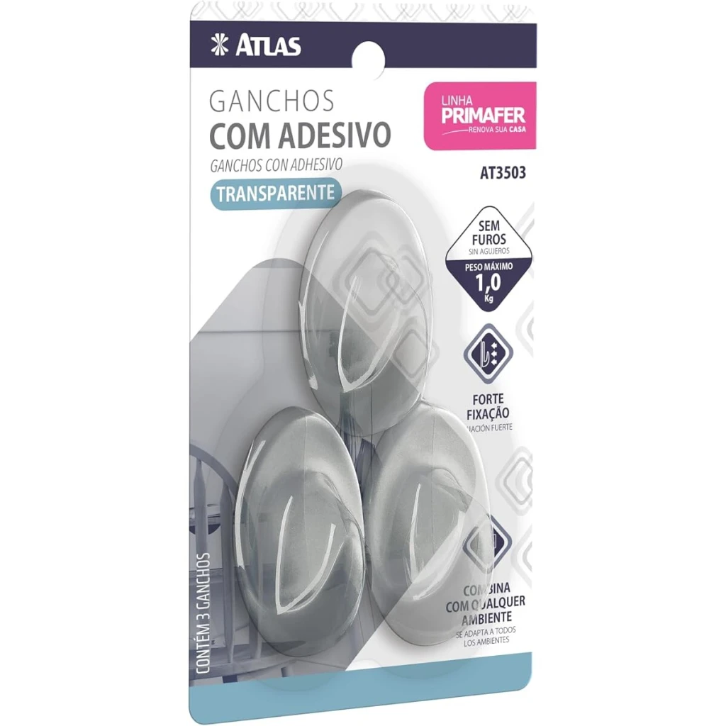 Atlas - Gancho Oval com Adesivo, 2 Peças Que Suportam 1,0kg, Cor Transparente Q