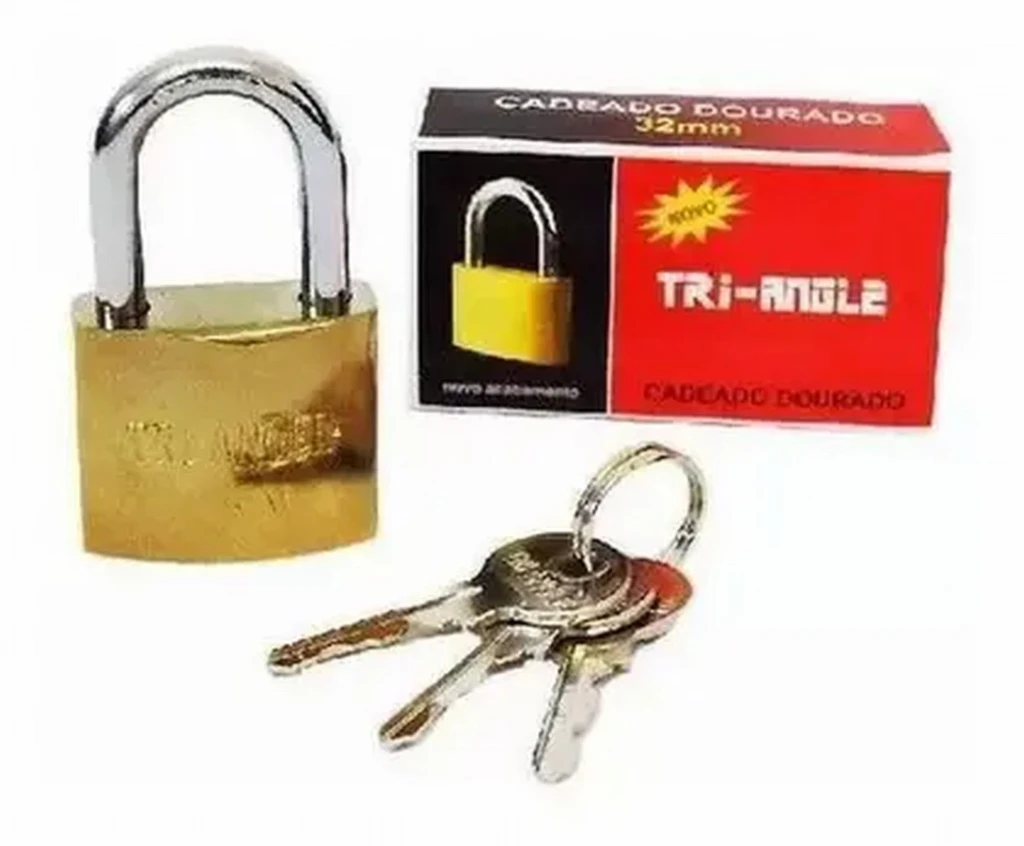 Cadeado 32mm com 3 Chaves Tri-angle Dourado